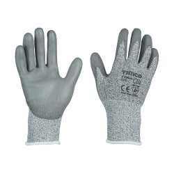 Medium Cut Gloves - PU Coated HPPE Fibre with Glass Fibre - High-level Cut Resistance, Excellent Grip, and Dexterity - Suitable for high-risk industries like construction, manufacturing, landscaping, warehousing, and farming.